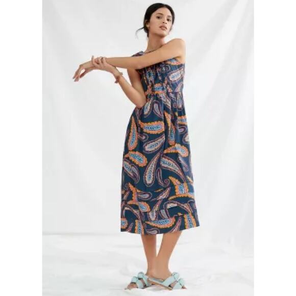 NWT ANTHROPOLOGIE ATELIER 17.56 Columbia Blue Paisley Midi Dress XS